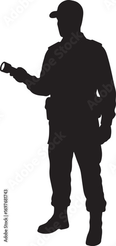 Silhouette of a man holding a flashlight person male