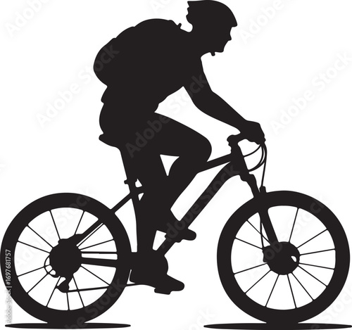 Silhouette of a mountain biker riding a bicycle cyclist