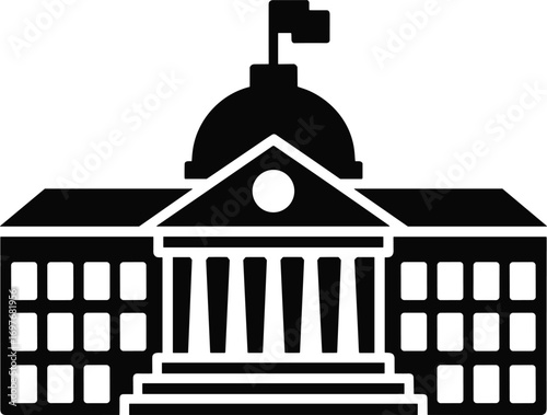 Government building silhouette, capitol dome, courthouse illustration, political architecture, historic landmark, USA administration, official structure icon