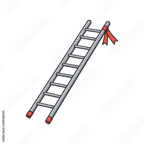 Silver ladder with red ribbon – stock vector flat illustration