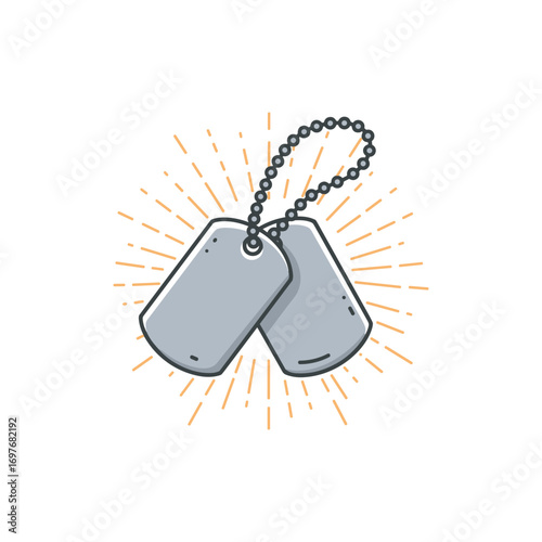 Military dog tags with radiating lines illustration – stock vector flat illustration