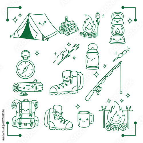 Camping and Hiking Equipment Illustrations.