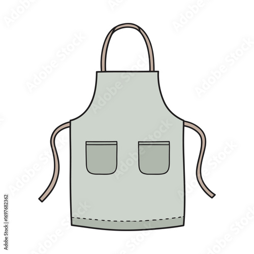 Simple light green apron with pockets and adjustable straps for kitchen use – stock vector flat illustration