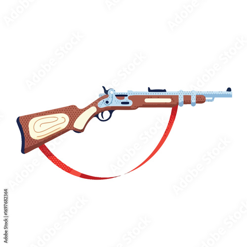 vector illustration of a historical rifle with a wooden stock and red strap for a Veterans Day tribute to past conflicts.