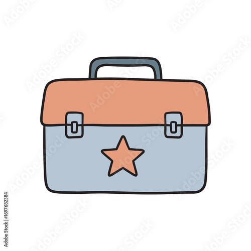 Cartoon toolbox with star design and two buckles on handle – stock vector flat illustration