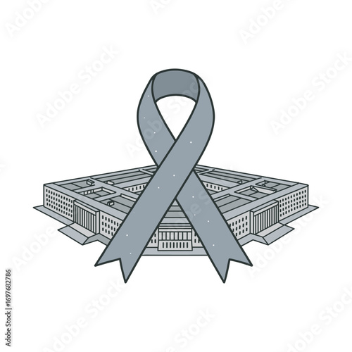Pentagon commemoration: grey ribbon tribute on memorial day emblem – stock vector flat illustration
