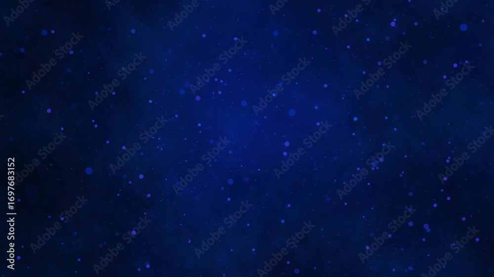 Abstract blue loopable background featuring slow motion bokeh lights and particles, creating a serene, dreamy atmospheric background