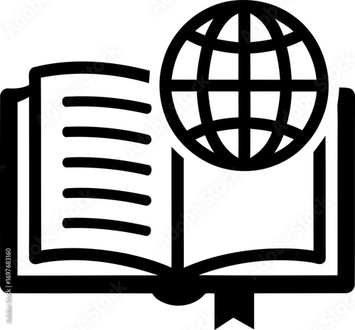 Open book globe global knowledge learning education icon