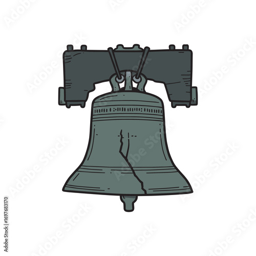 Iconic liberty bell with distinctive crack and yoke – stock vector flat illustration