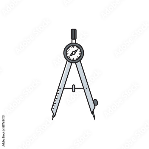 Precision drawing compass with ruler and adjustable knob for technical drafting – stock vector flat illustration