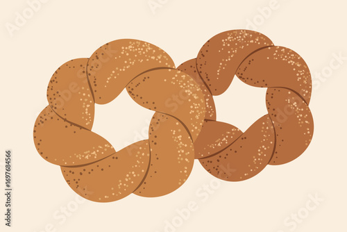 Fresh baked twisted buns for bakery menu or food design
