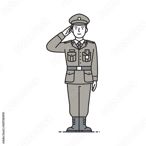 Saluting military officer illustration: asian male in uniform – stock vector flat illustration