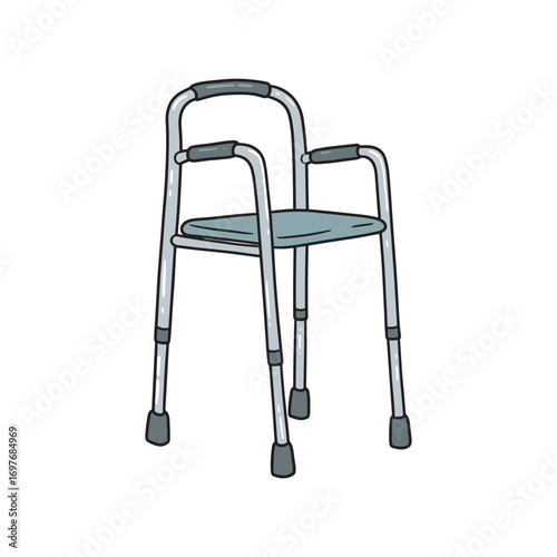 Illustration of a simple metal walking frame with rubber tips on legs – stock vector flat illustration