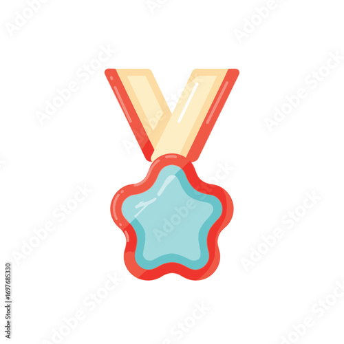 vector illustration of a star-shaped military medal with a red and yellow ribbon for a Veterans Day valor award.