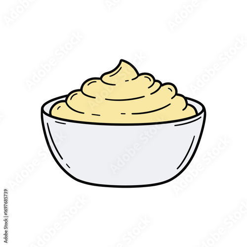 Hand-drawn bowl of creamy mashed potatoes – stock vector flat illustration