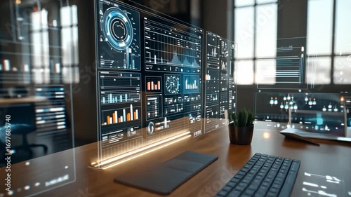 Wallpaper Mural A virtual office with floating dashboards, a scene of digital workspace. Torontodigital.ca