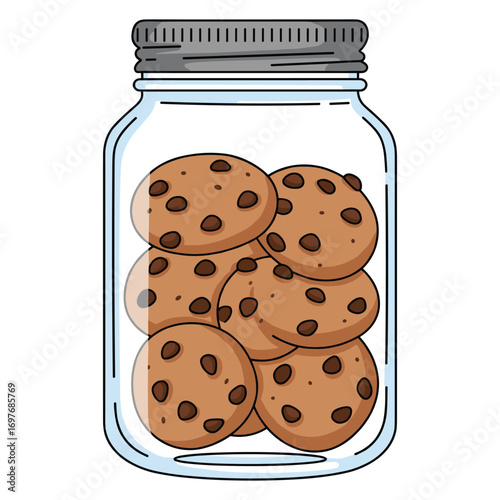 Jar of chocolate chip cookies with lid – stock vector flat illustration