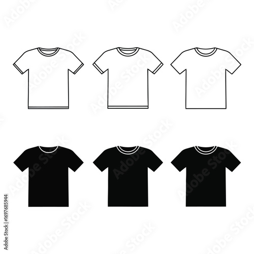 Collection of six apparel t-shirt mockups showing various designs and colors for fashion vector