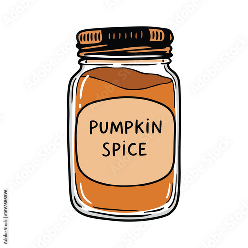 Hand-drawn pumpkin spice jar with label – stock vector flat illustration