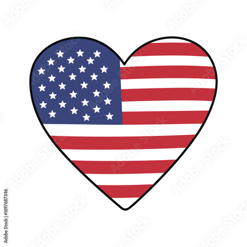 Heart-shaped american flag symbolizing patriotism and love for the usa – stock vector flat illustration