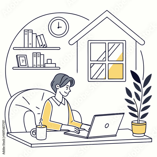 “Flat illustration of remote working at home vector”