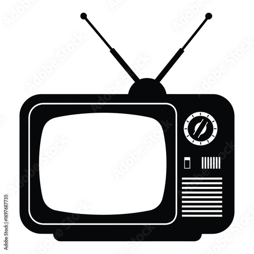 Retro television set with antenna vintage electronic device symbol of broadcast and entertainment vector
