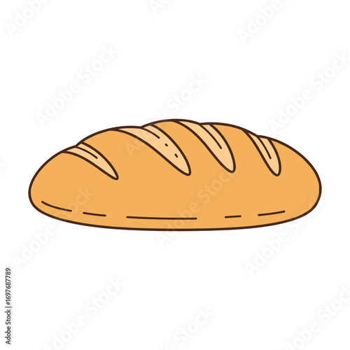 Freshly baked loaf of bread with golden crust and decorative slashes – stock vector flat illustration