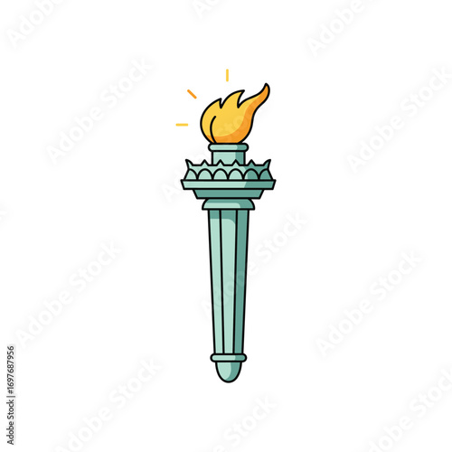 Illustration of a torch with flaming light and radiant sparks – stock vector flat illustration