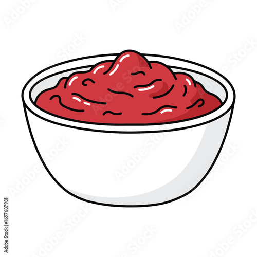 Cartoon style bowl of tomato ketchup – stock vector flat illustration