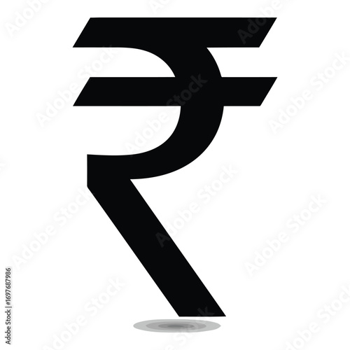 Indian rupee currency symbol rendered bold black isolated studio vector