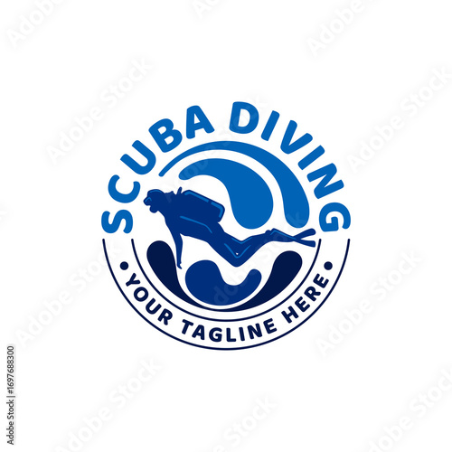 Circle Badge Logo for Scuba Diving Academy Recreation and Tourism Underwater Adventure