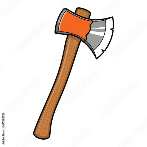Cartoon axe tool with wooden handle and metal blade for chopping wood vector