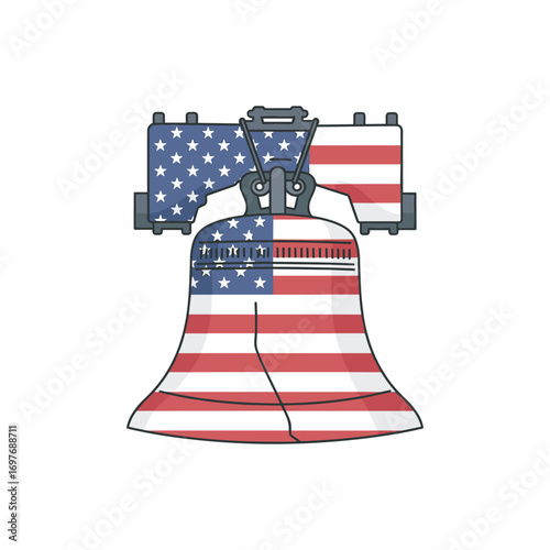 Liberty bell with american flag design – stock vector flat illustration