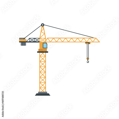 Yellow construction crane with hook – stock vector flat illustration