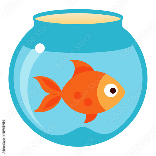 Goldfish in a glass pot vector on white background.