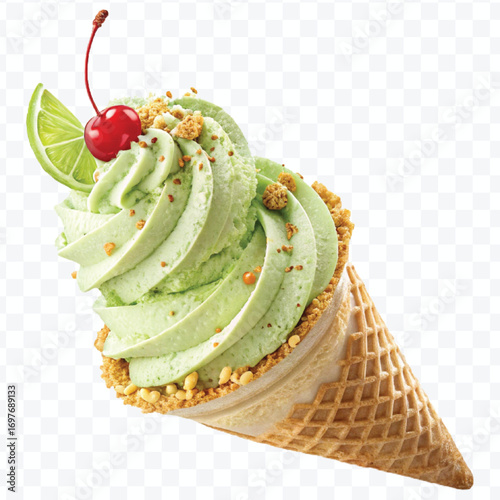 realistic delicious scoop of  vanilla ice cream in in different color style isolated on transparent background
