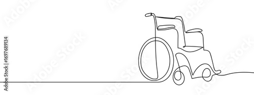 Continuous vector line of wheelchair, art line, editable stroke.