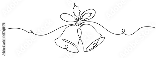 Continuous vector line of Christmas bells. Line art. Editable stroke.