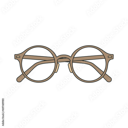 Vintage round glasses with brown frame – stock vector flat illustration