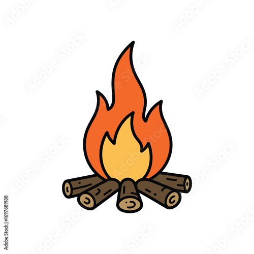 Cartoon campfire illustration with burning logs – stock vector flat illustration