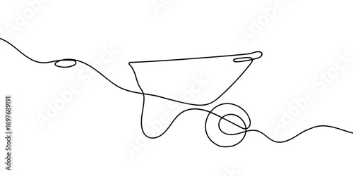 Continuous vector line of a cart carrying soil. Artistic line. Editable stroke.