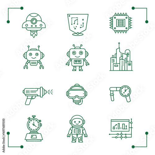 Collection of futuristic technology icons.