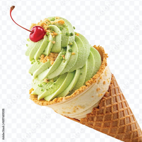 realistic delicious scoop of  vanilla ice cream in in different color style isolated on transparent background