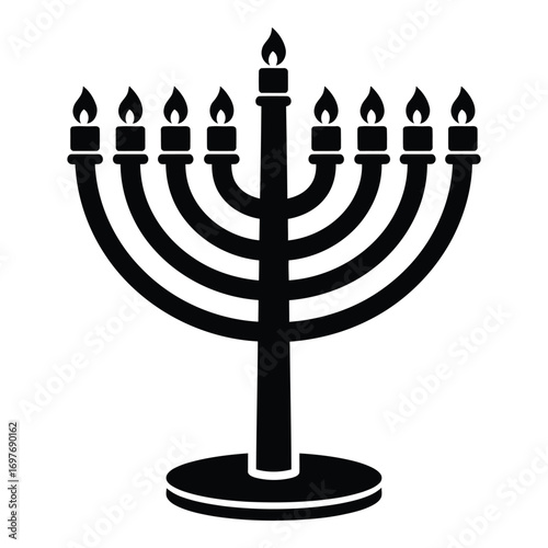 Traditional menorah with nine lit candles celebrating jewish holiday of hanukkah festive light symbol vector