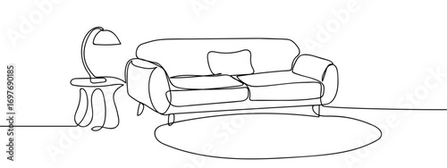 Continuous vector line of living room. Artistic line. Editable stroke.