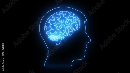 Wallpaper Mural Hologram of the human brain. Neon brain icon animation. Abstract circuit brain animation. Glowing Complicated Brain.  Torontodigital.ca