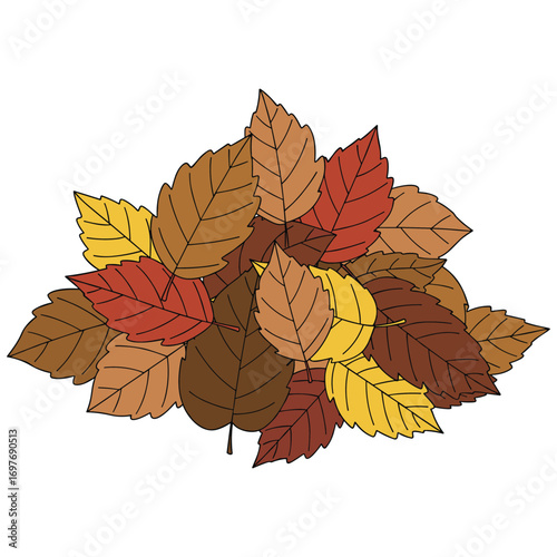 Colorful autumn leaves pile with brown, red, and yellow hues – stock vector flat illustration