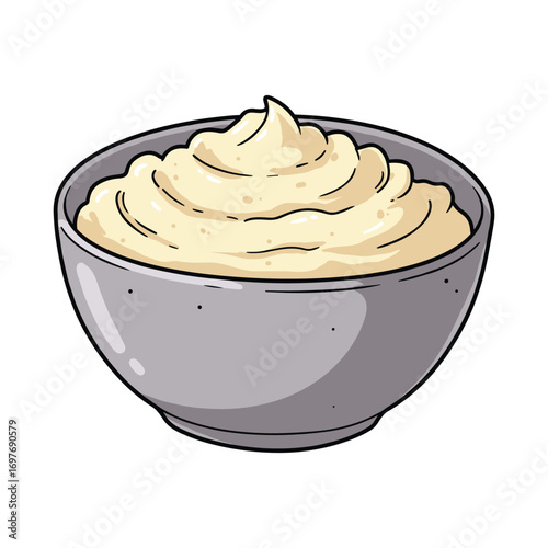 Creamy mashed potatoes in gray bowl – stock vector flat illustration