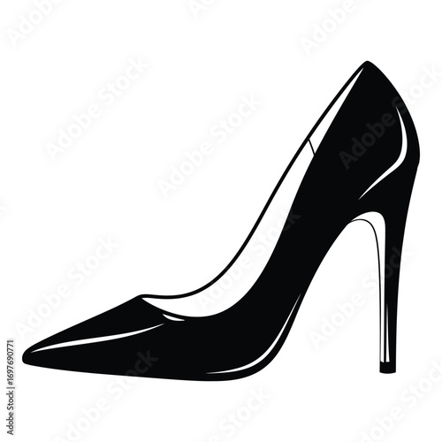 Elegant black stiletto high heel shoe silhouette iconic fashion footwear symbol vector
