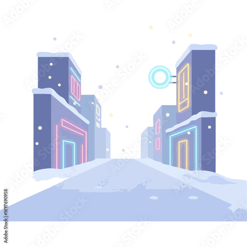 Winter Cityscape and Modern Buildings: Ideal stock illustration for use in seasonal news covers, book designs, digital ads, or web templates.